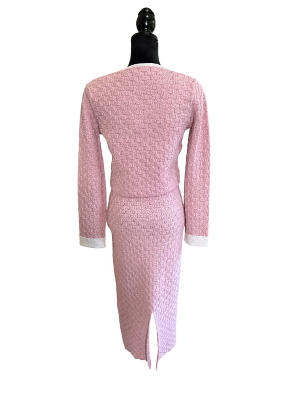 Mable Pink Tweed Knit Skirt Set Gold Button Cardigan Midi Set NWT - Picture 5 of 12